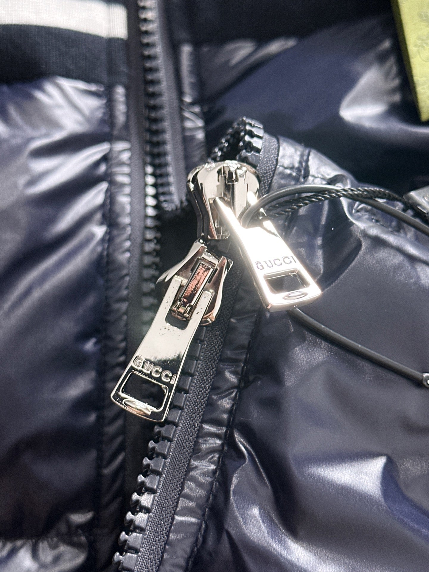 Gucci Navy Blue High - Neck Down Jacket With Brand Details