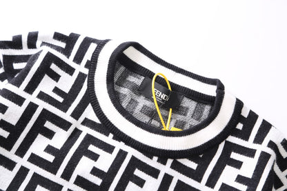 Fendi Black And White FF Pattern Crew Neck Long Sleeve Sweater