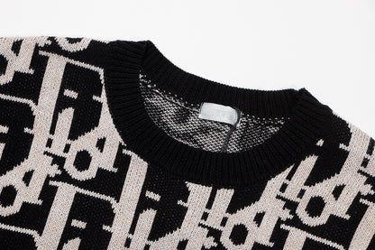 Dior Monogram Pattern Crew Neck Long Sleeve Fashion Sweater