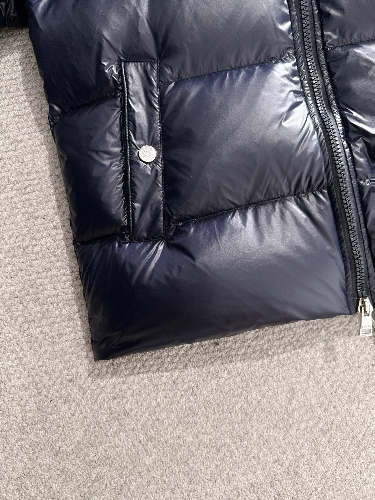 Gucci Navy Blue High - Neck Down Jacket With Brand Details