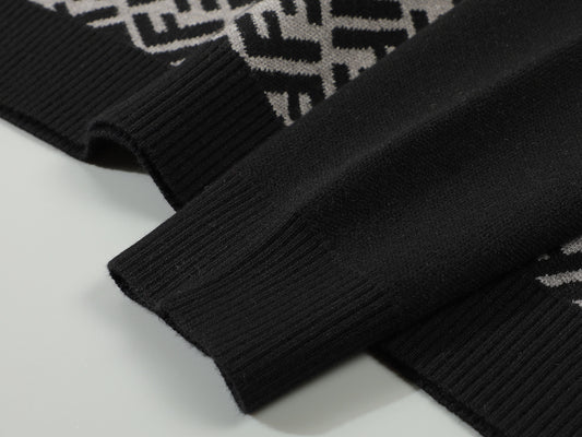 Fendi Black Crew Neck Sweater With Signature FF Pattern