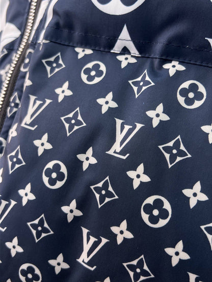 Louis Vuitton Navy Blue Hooded Down Jacket With Monogram Patterns