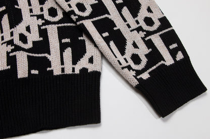 Dior Monogram Pattern Crew Neck Long Sleeve Fashion Sweater