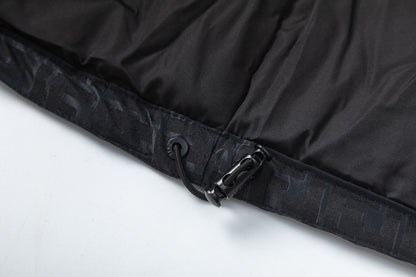Fendi Black Hooded Down Jacket With Signature Monogram Patterns