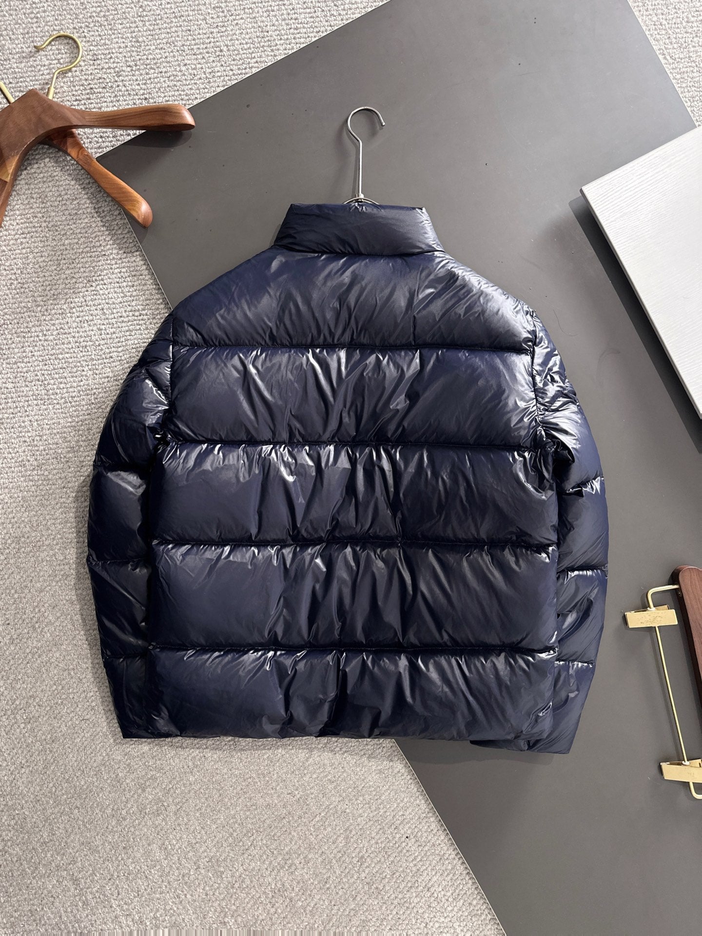 Gucci Navy Blue High - Neck Down Jacket With Brand Details
