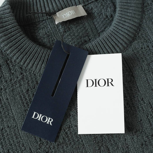 Dior Dark Green Patterned Crew Neck Long Sleeve Fashion Sweater