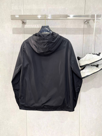 Louis Vuitton Men's Checkered Hooded Zip-Up Jacket with Signature Details