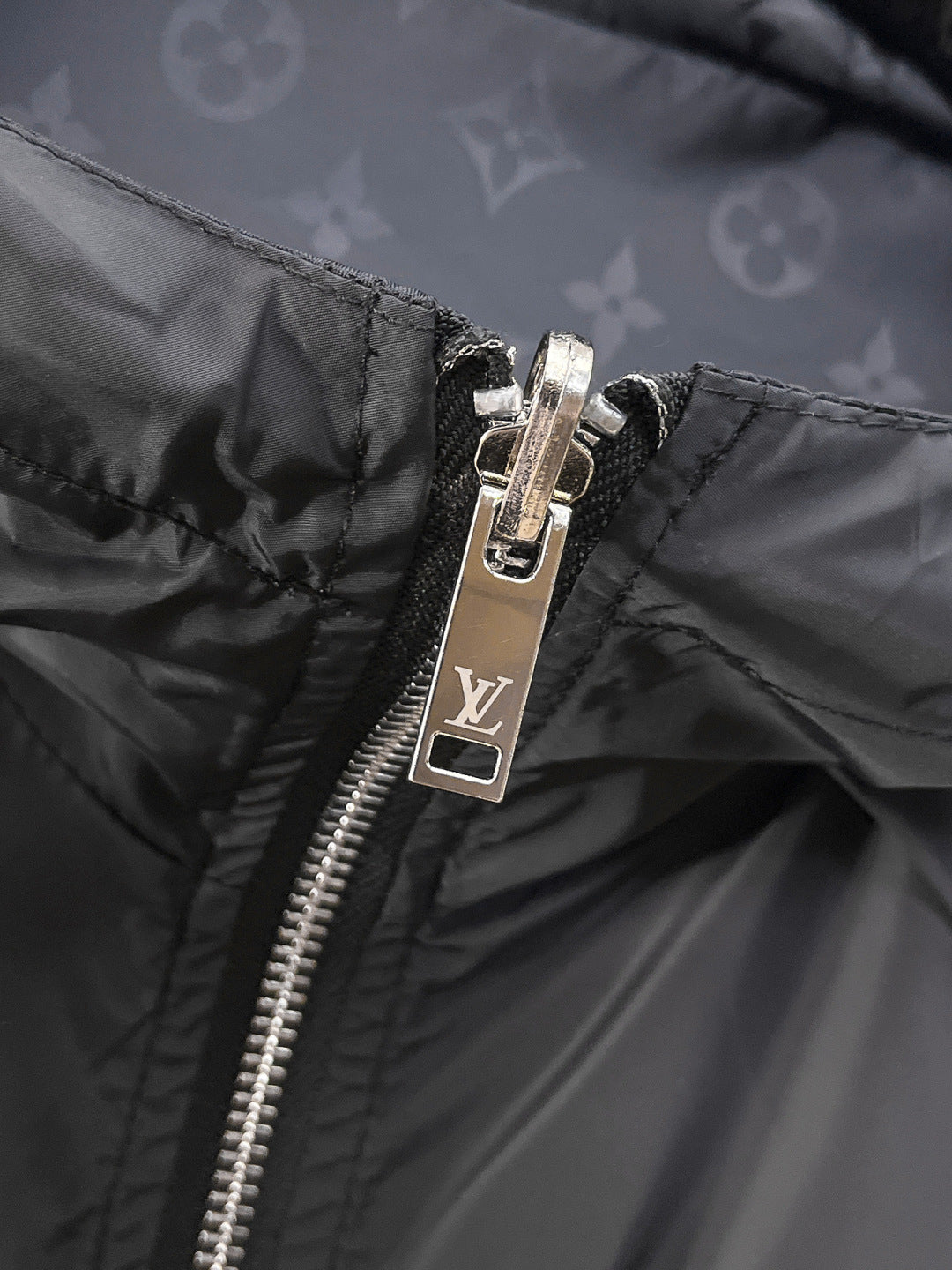 Louis Vuitton Men's Checkered Hooded Zip-Up Jacket with Signature Details