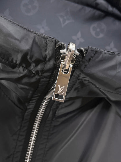 Louis Vuitton Men's Checkered Hooded Zip-Up Jacket with Signature Details