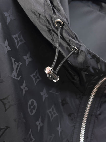 Louis Vuitton Men's Checkered Hooded Zip-Up Jacket with Signature Details