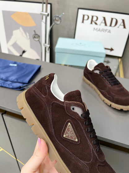 Prada Unisex Sneakers Triangle Logo Suede Luxury Sneakers