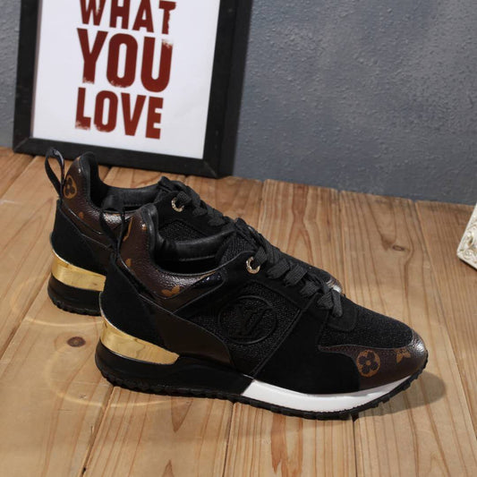 Louis Vuitton Women's Fashion Sneakers With Gold Accents And Signature Patterns