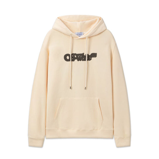 Off White Beige Hoodie With Distressed Logo Print For Fashion Enthusiasts