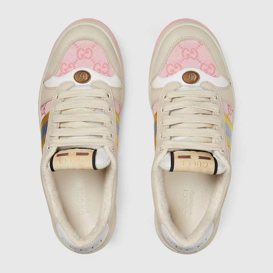 Gucci Unisex Sneakers With Pastel Stripes And GG Monogram Details
