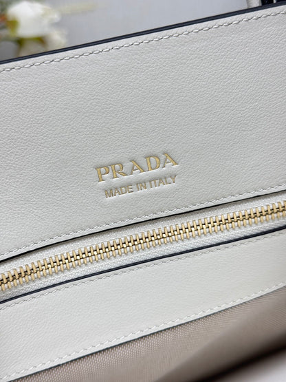 Prada White Leather Dome Satchel Bag With Top Handles 1BG538