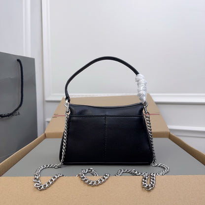 Elegant Black/Blue Balenciaga Top Handle Bag With Gold Chain Strap For Timeless Style Style No.8801