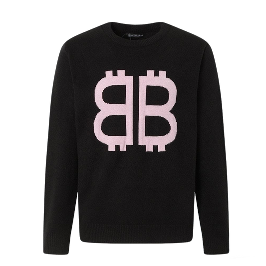 Balenciaga Black Crew Neck Sweater With Pink BB Logo