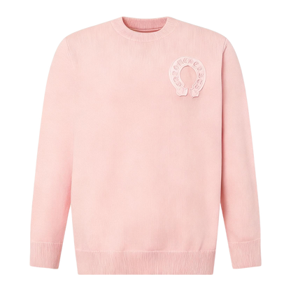 Chrome Hearts Inspired Pink Crew Neck Sweater With Embroidered Logo Detail