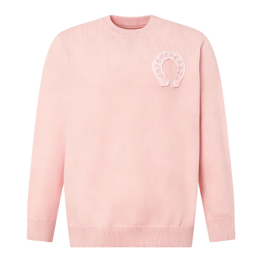 Chrome Hearts Inspired Pink Crew Neck Sweater With Embroidered Logo Detail