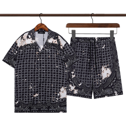 Men's AMIRI Black Patterned Short - Sleeve Shirt And Shorts Set