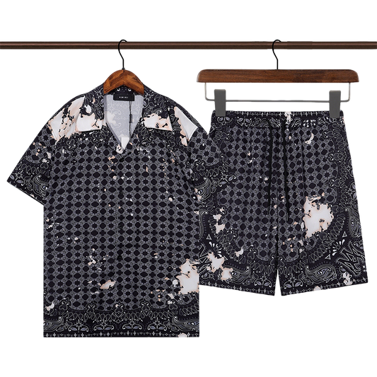 Men's AMIRI Black Patterned Short - Sleeve Shirt And Shorts Set