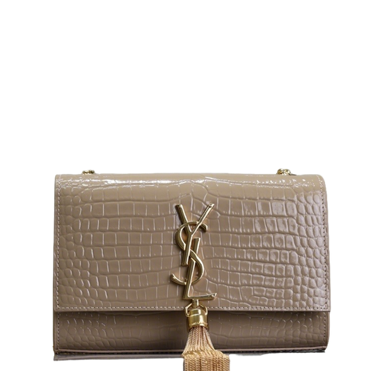 Chic Beige Croc - Embossed YSL KATE Crossbody Bag with Tassel 469390