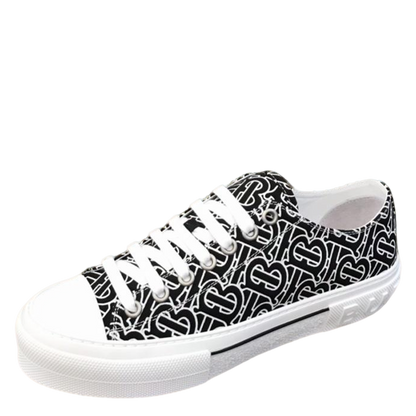 Burberry Unisex Black White Monogram Canvas Sneakers Fashionable Versatile Footwear For Men And Women With Signature Logo Design