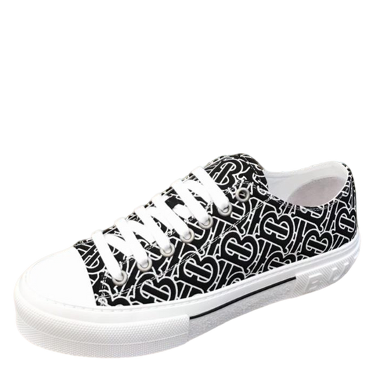 Burberry Unisex Black White Monogram Canvas Sneakers Fashionable Versatile Footwear For Men And Women With Signature Logo Design
