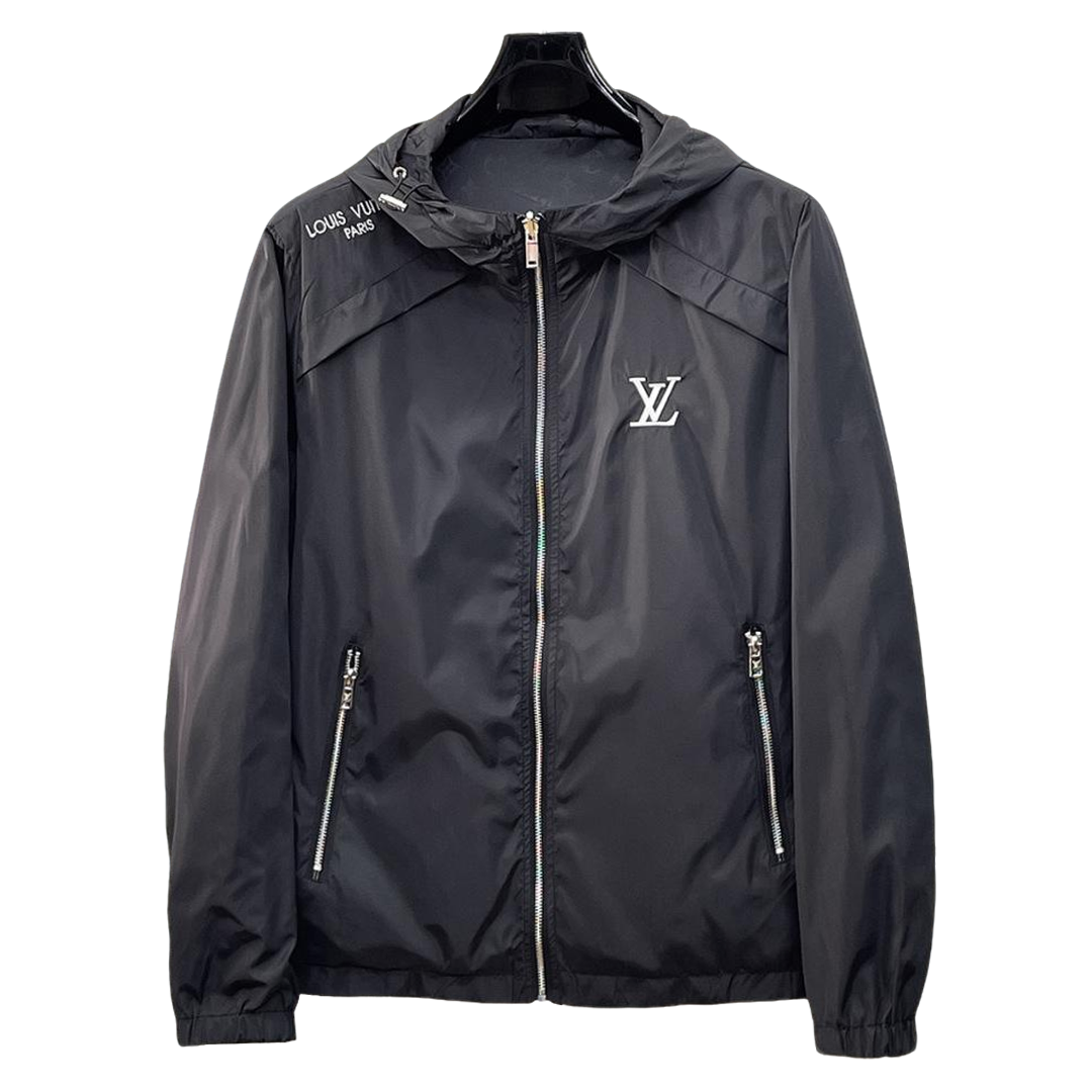 Louis Vuitton Men's Checkered Hooded Zip-Up Jacket with Signature Details
