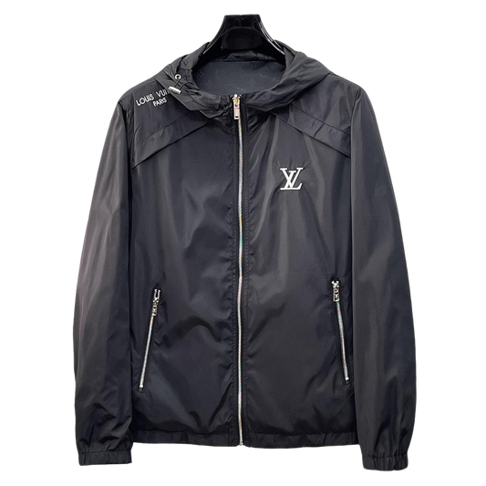 Louis Vuitton Men's Checkered Hooded Zip-Up Jacket with Signature Details