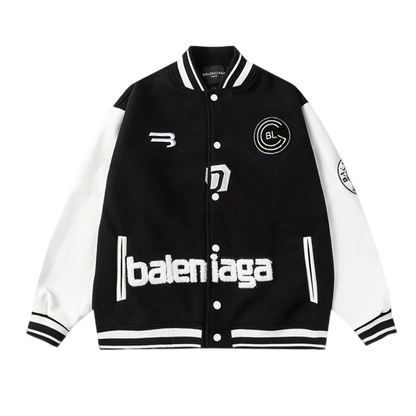 Balenciaga Black And White Varsity Jacket With Embroidered Logos