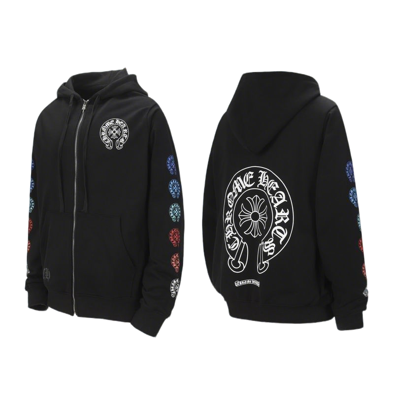 Chrome Hearts Inspired Black Zip - Up Hoodie Jacket with Colorful Accents