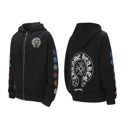 Chrome Hearts Inspired Black Zip - Up Hoodie Jacket with Colorful Accents