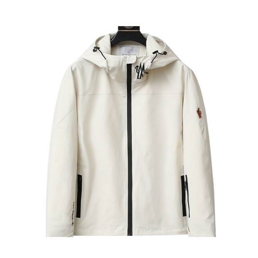 Moncler Men's Beige Hooded Windbreaker with Contrast Zippers and Logo