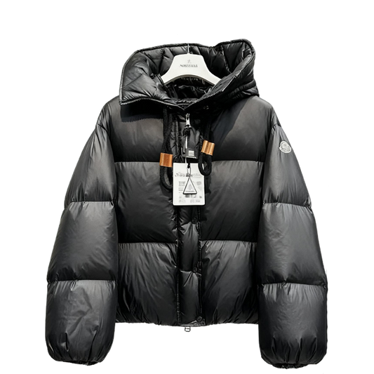 Moncler Women's Black Hooded Puffer Jacket With Brand Detailing And Warmth