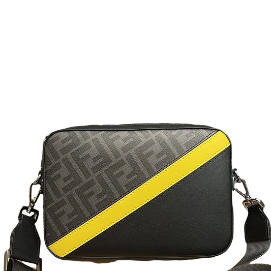 Chic Fendi Crossbody Bag With FF Pattern And Contrasting Yellow Stripe 7m287