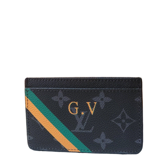 Stylish Louis Vuitton Black Card Holder With Colorful Stripes And Custom GV Initials M01902