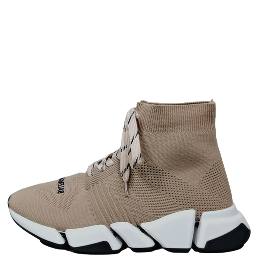 Balenciaga Unisex Beige Lace-up Sock Sneakers Fashionable Footwear for Men and Women with Unique Design