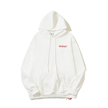 Off-White White Hoodie With Red Logo For Chic Streetwear Enthusiasts
