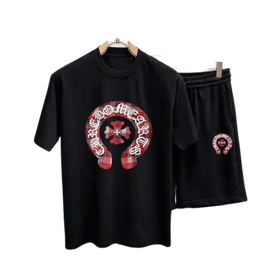Chrome Hearts Black T - shirt And Shorts Set With Red Graphic Design