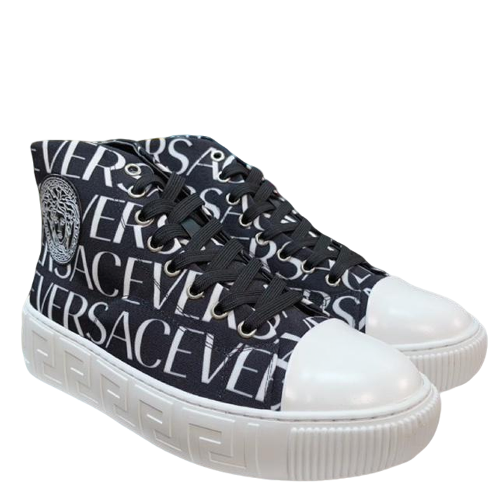 Versace Men's High-Top Sneakers - Luxury Designer Athletic Footwear with Baroque Print & Greek Key