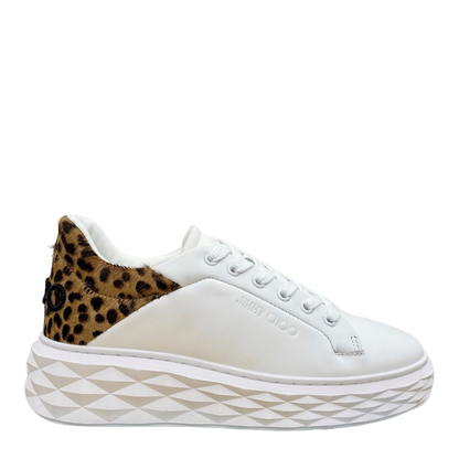 Jimmy Choo Women's White Sneakers With Leopard - Print Accents