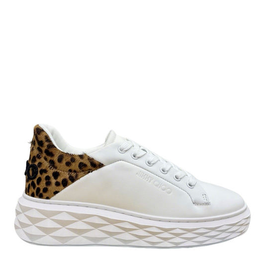 Jimmy Choo Women's White Sneakers With Leopard - Print Accents