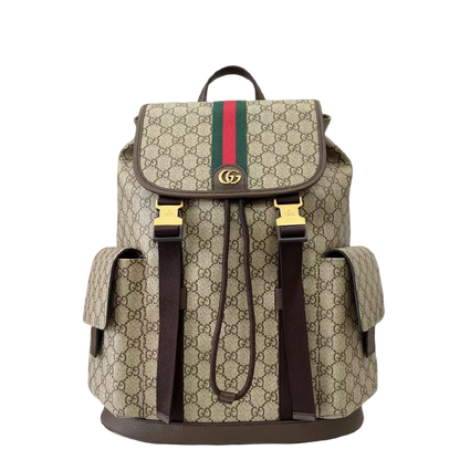 Classic Gucci Backpack With Iconic GG Pattern Web Stripe And Gold Accents For Timeless Style 839110