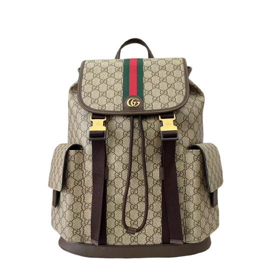 Classic Gucci Backpack With Iconic GG Pattern Web Stripe And Gold Accents For Timeless Style 839110
