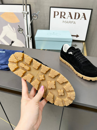 Prada Unisex Sneakers Triangle Logo Suede Luxury Sneakers