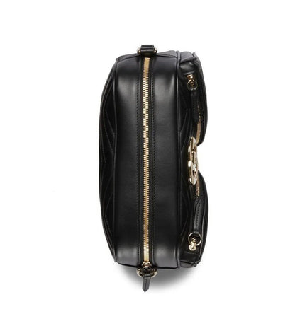 Gucci Black Matelassé Leather Shoulder Bag With Gold Tone Double G Hardware 798715