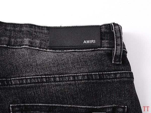 Amiri Black Distressed Denim Shorts With Bold Red Logo