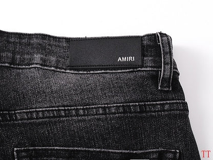 Amiri Black Distressed Denim Shorts With Bold Red Logo