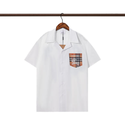 Burberry Style Black/White Short Sleeve Shirt With Checkered Pocket Detail